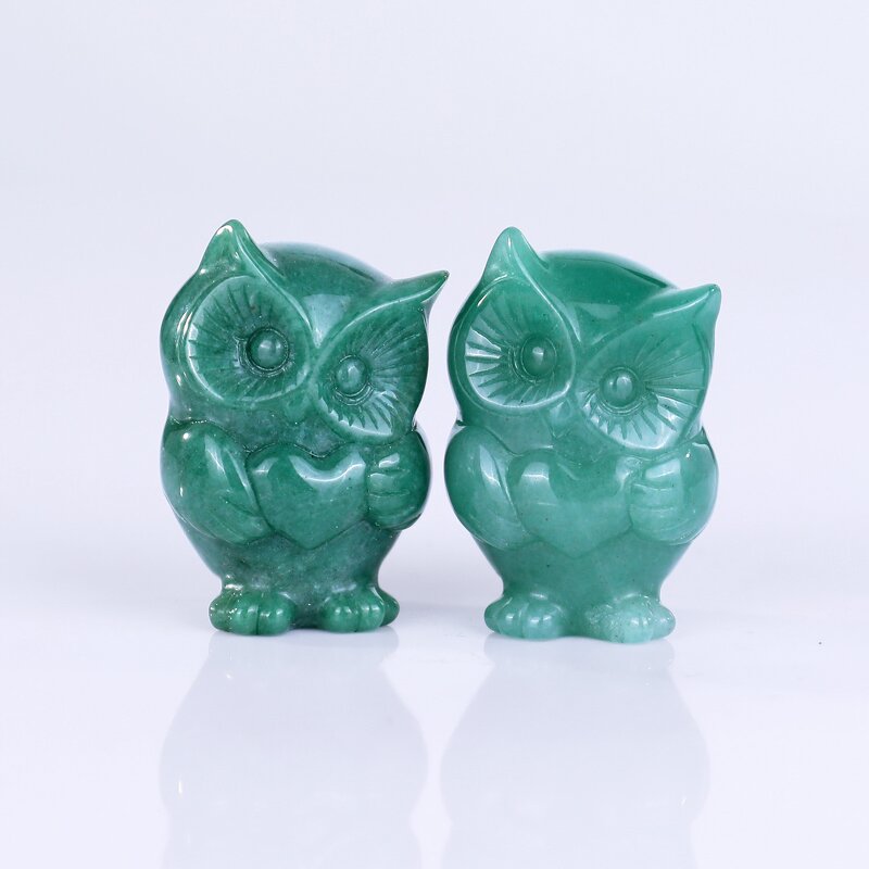 Owl Carving Manufacturer - Natural Green Aventurine Baby Owl Engraved