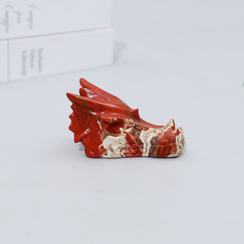 Crystal Skull Figurine Manufacturer - Carved Red Jasper Dragon Hand Engraved