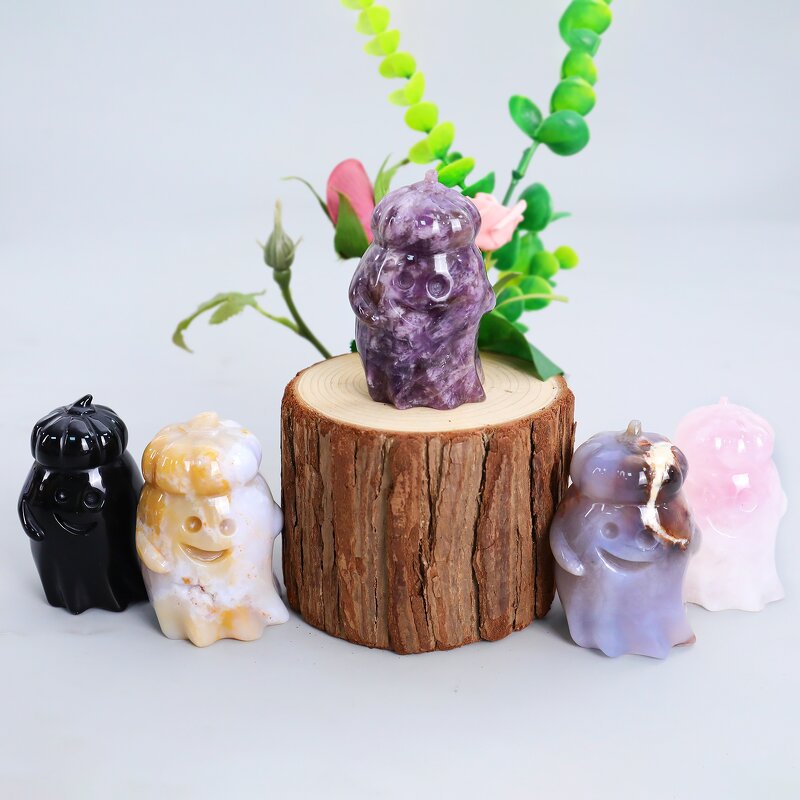 Pumpkin Ghost Carving Manufacturer - Natural Crystal 3-inch Engraved Cute