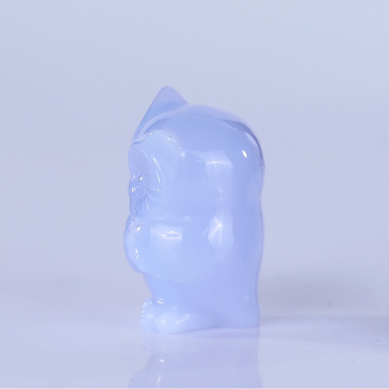 Owl Carving Manufacturer - Natural Blue Chalcedony Baby Owl Engraved Hand Carved