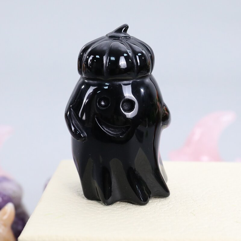 Pumpkin Ghost Carving Manufacturer - Natural Crystal 3-inch Engraved Cute