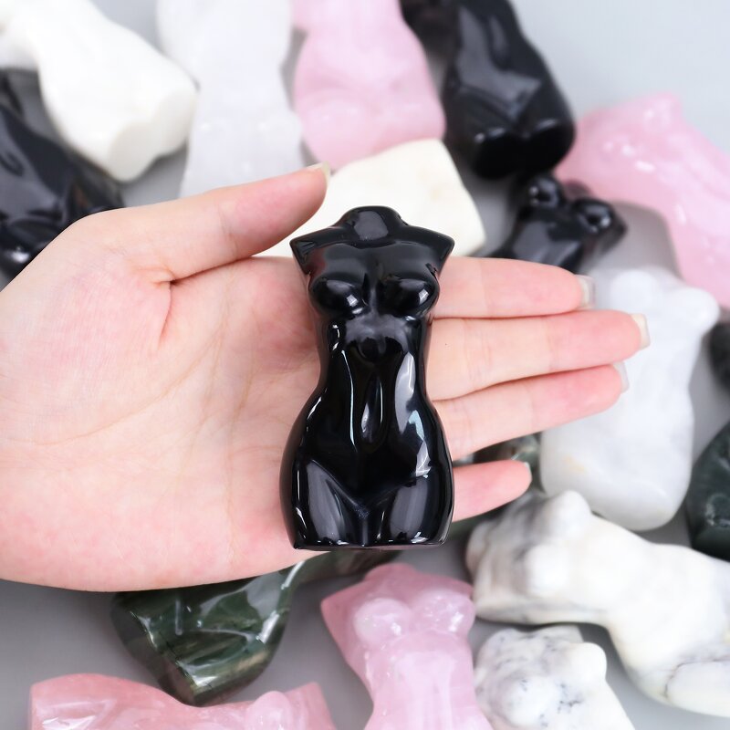 Crystal Body Statue Manufacturer - Natural Rose Quartz Lady Body Carving