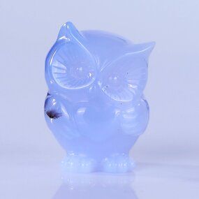 Owl Carving Manufacturer - Natural Blue Chalcedony Baby Owl Engraved Hand Carved