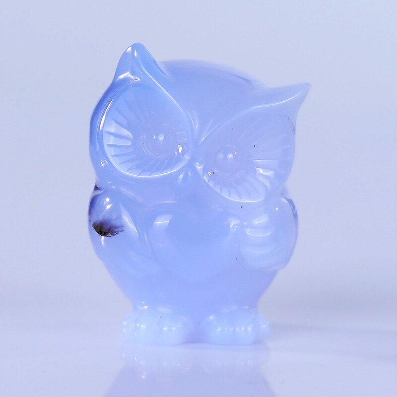 Owl Carving Manufacturer - Natural Blue Chalcedony Baby Owl Engraved Hand Carved