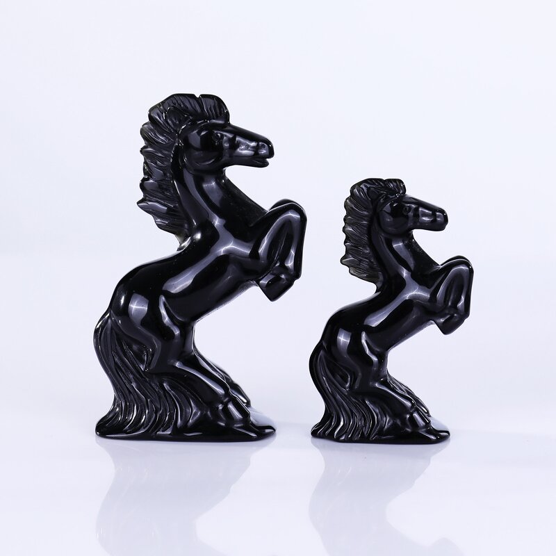 Horse Sculpture Manufacturer - Hand Carved Black Obsidian Natural Crystal