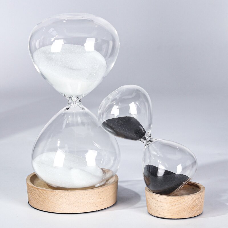 Big Glass Hourglass - 15/30/60 Minute Colorful Wood Base Desktop Decor