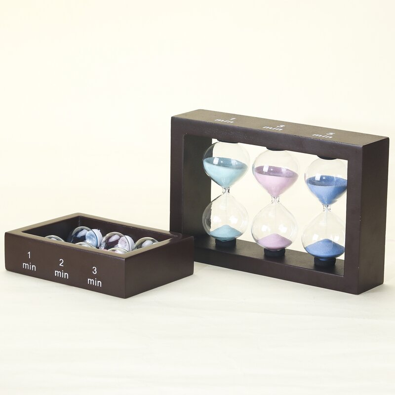 3 in 1 Tea Sand Timer - Large 1/3/5 Minute Square Wooden Frame Hourglass