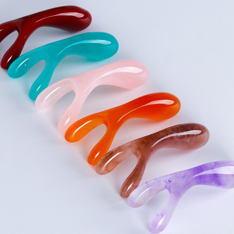 Resin Nose Gua Sha Tool - Pink Agate Y-shaped Face Lifting Meridian Stick