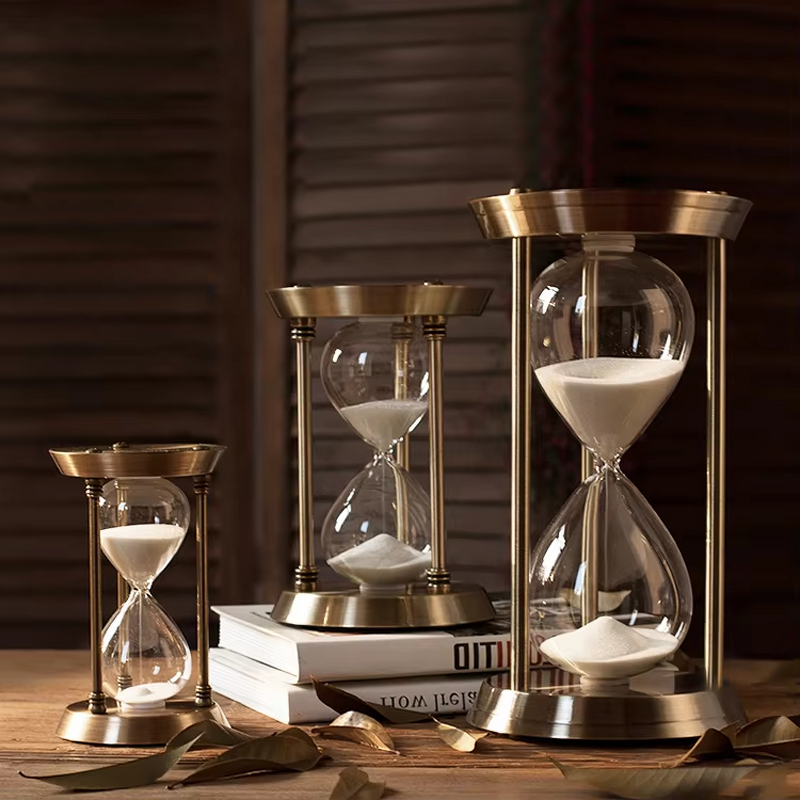 Brass Glass Hourglass - 15 Minute Decorative Metal Vintage Desktop Sand Clock