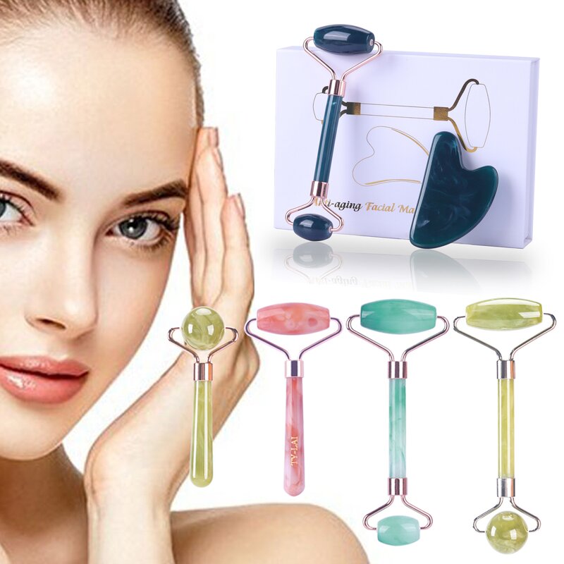 Resin Facial Massager Set - High Quality Jade Roller with Box Packaging