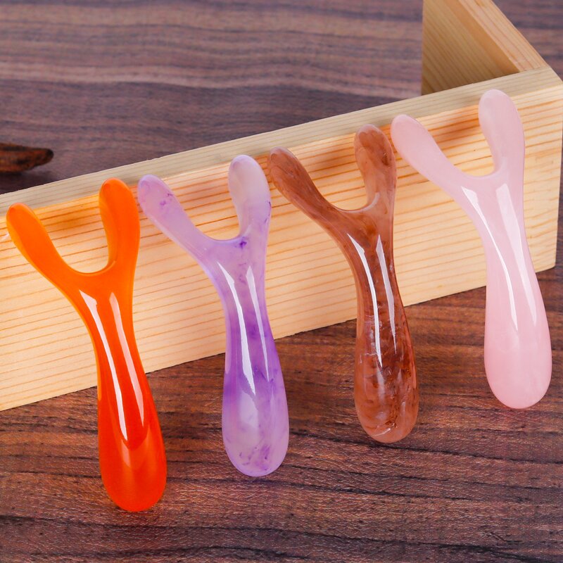 Resin Nose Gua Sha Tool - Pink Agate Y-shaped Face Lifting Meridian Stick