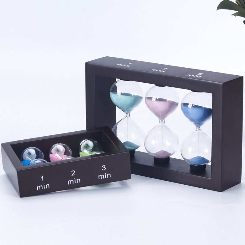 3 in 1 Tea Sand Timer - Large 1/3/5 Minute Square Wooden Frame Hourglass