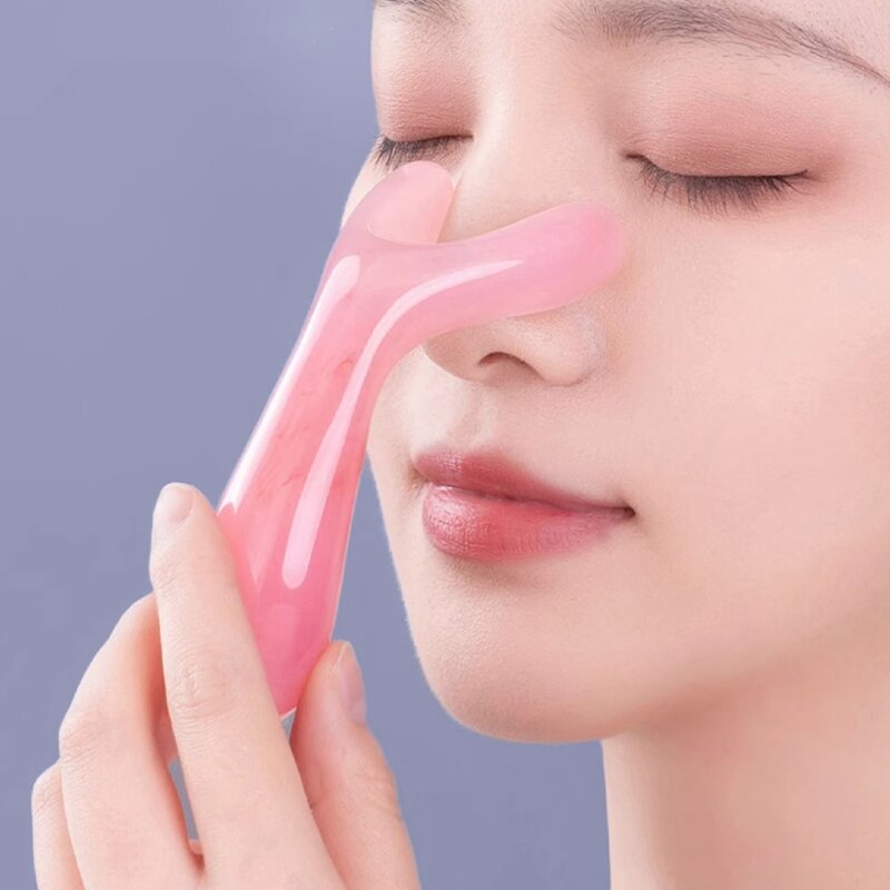 Resin Nose Gua Sha Tool - Pink Agate Y-shaped Face Lifting Meridian Stick