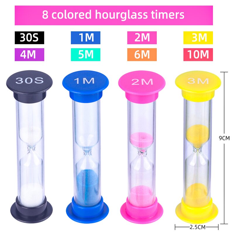 Mini Plastic Sand Timer - 1-5 Minutes Unique Colored Kids Toy Board Game