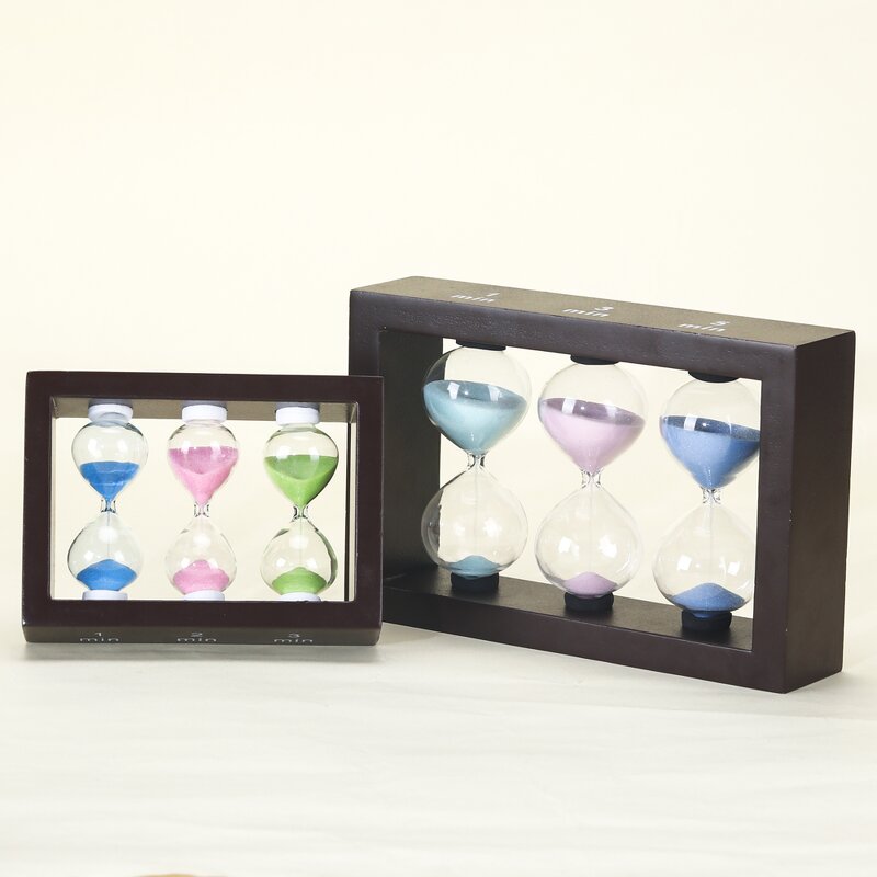 3 in 1 Tea Sand Timer - Large 1/3/5 Minute Square Wooden Frame Hourglass