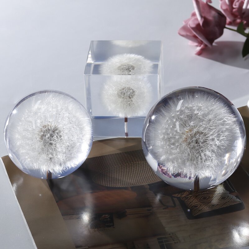 Square Resin Paperweight - Custom 7-9cm Natural Flower Real Dandelion Cube