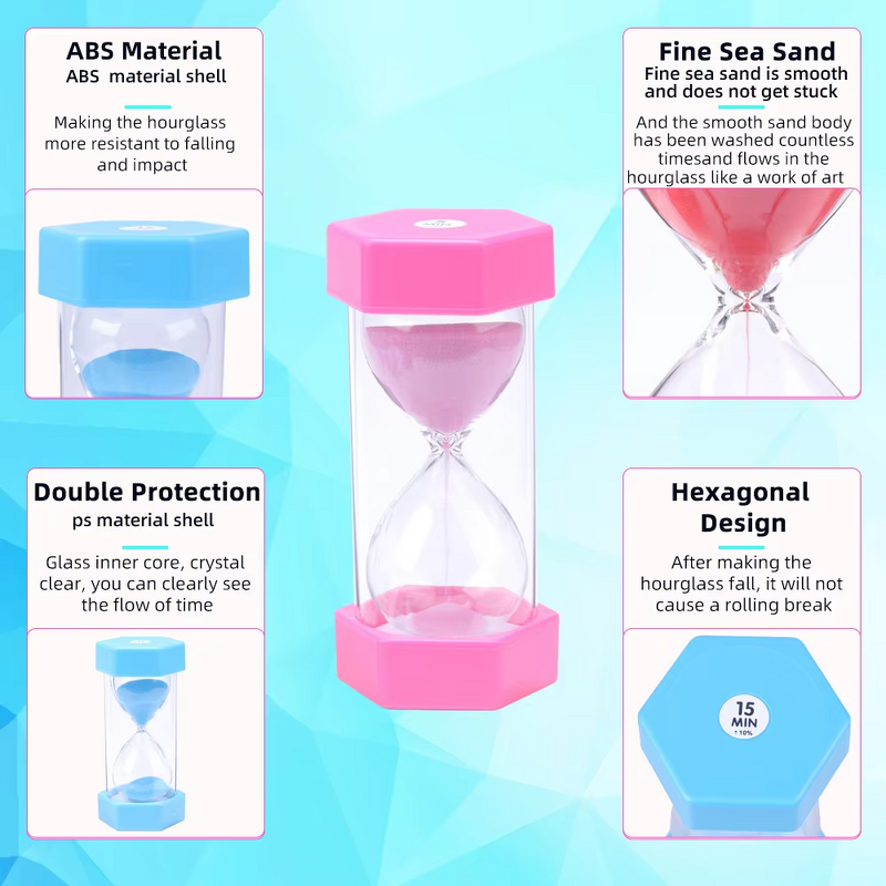 Hexagonal Sand Timer - Anti-fall Plastic 5/10/15/30 Minute Kids Game