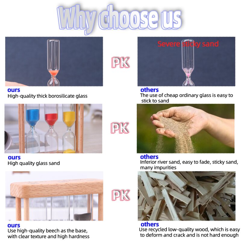 3 in 1 Tea Hourglass - Short Delivery Wooden Frame 3/4/5 Minute Sand Timer