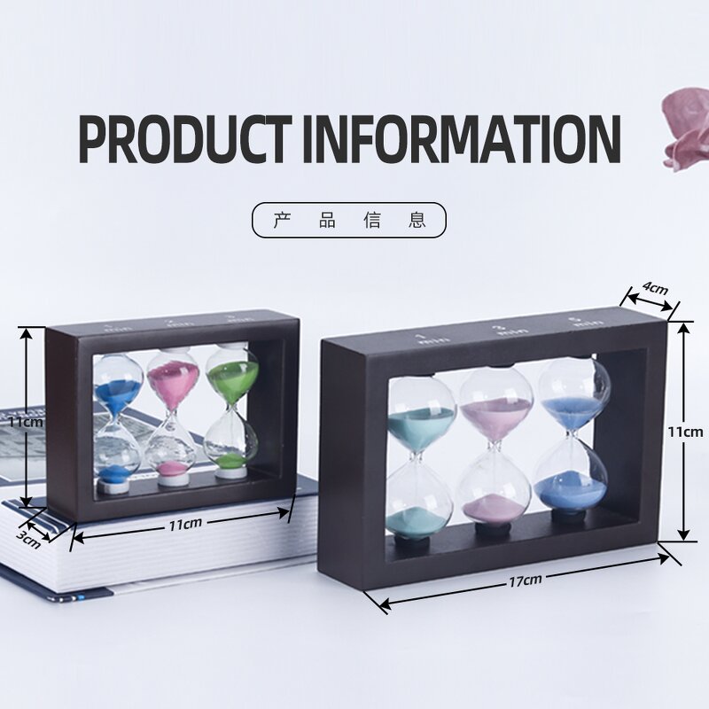 3 in 1 Tea Sand Timer - Large 1/3/5 Minute Square Wooden Frame Hourglass