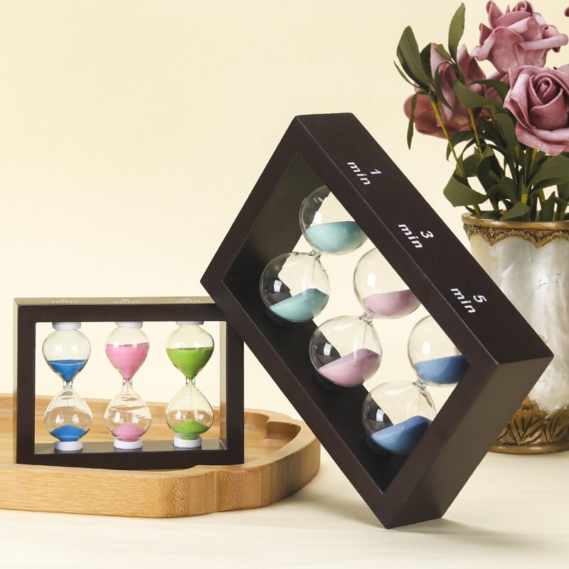 3 in 1 Tea Sand Timer - Large 1/3/5 Minute Square Wooden Frame Hourglass
