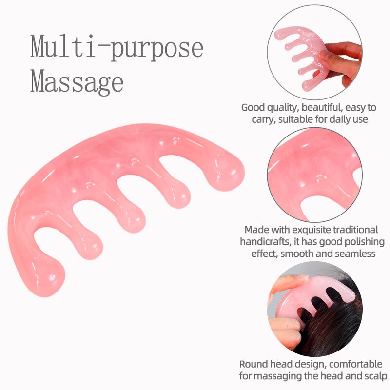 Resin Gua Sha Comb - Five Teeth Round Head Hair Growth Headache Relief Tool