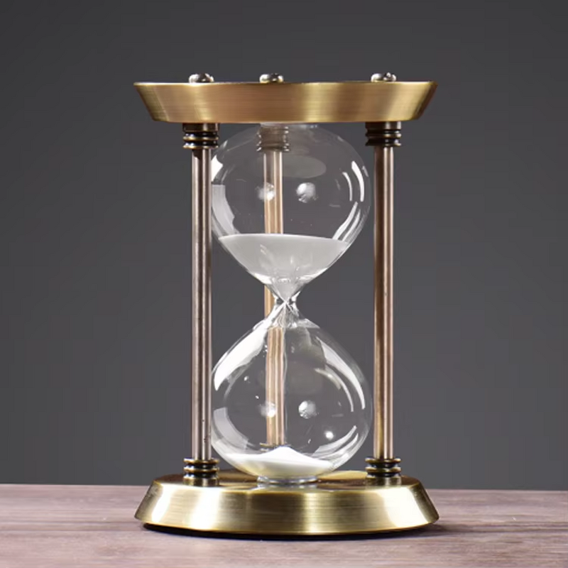 Brass Glass Hourglass - 15 Minute Decorative Metal Vintage Desktop Sand Clock