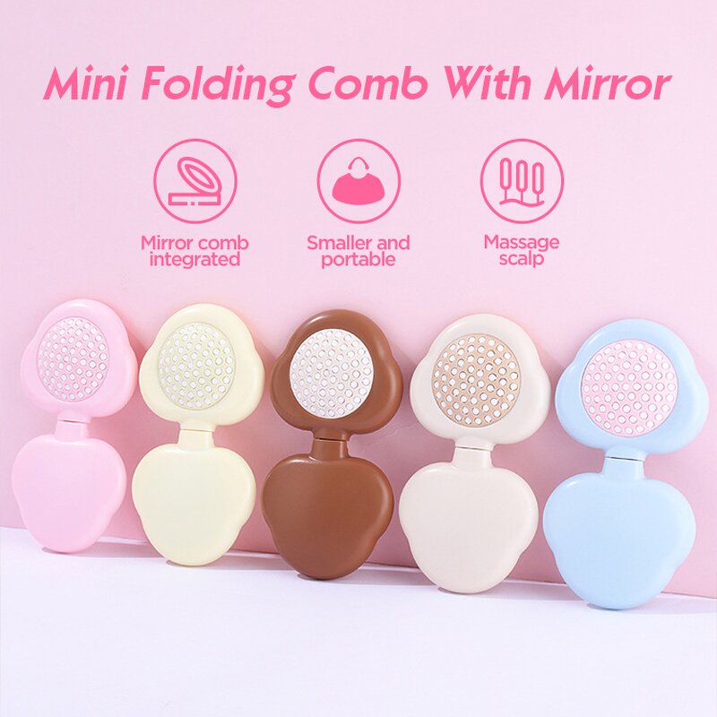 Travel Folding Hair Brush - Cloud Shape Mini Comb with Mirror Scalp Massage