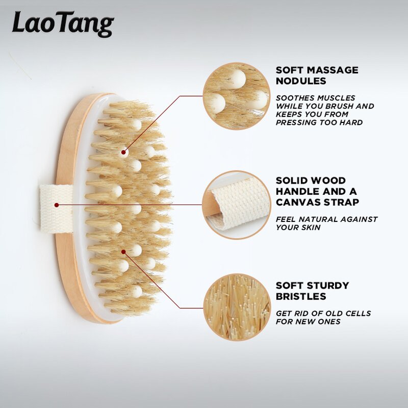 Wooden Back Bath Brush - Long Handle Exfoliating Skin Scrub Shower Body Tool