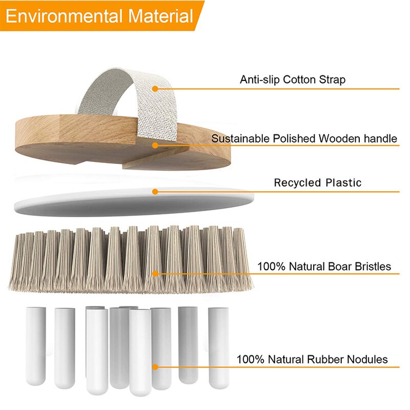 Boar Hair Exfoliating Brush - Factory OEM Solid Wood Frame Dry Body Tool