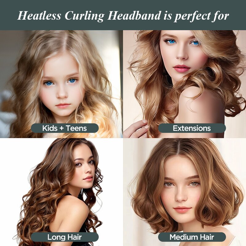 Satin Heatless Curling Rod - Soft Headband No Heat Curls with Hair Caps