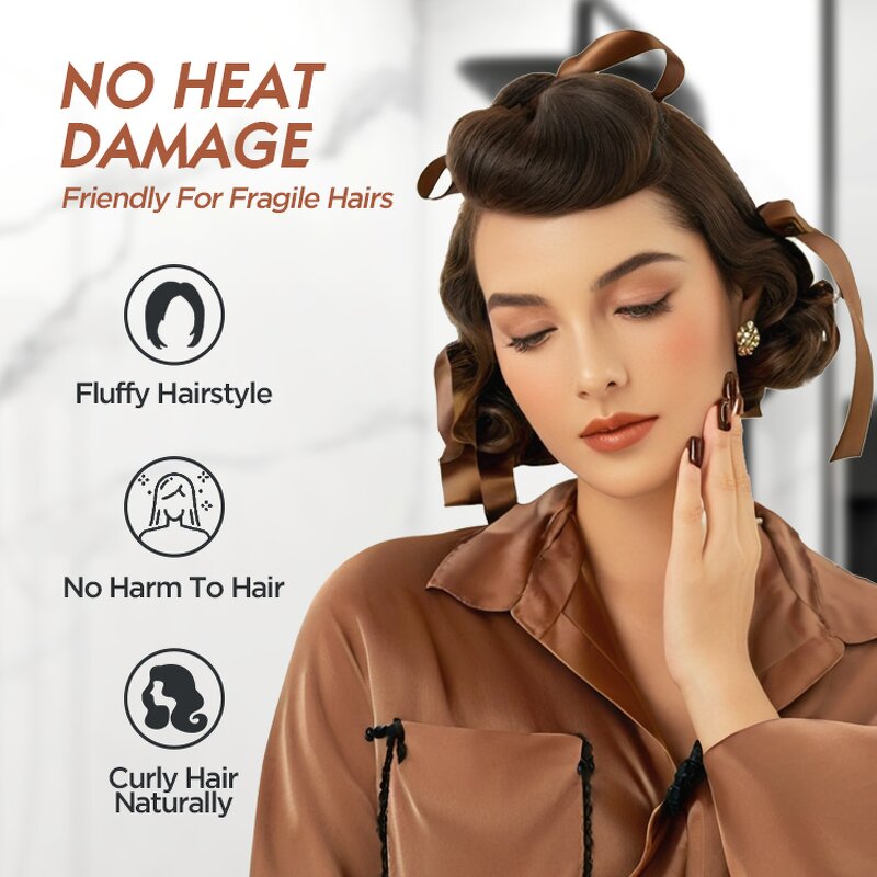 Heatless Curling Rod Set - With Hair Claw Clip Lazy Natural Soft Wave Tool