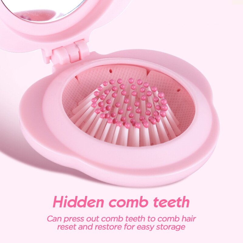 Travel Folding Hair Brush - Cloud Shape Mini Comb with Mirror Scalp Massage