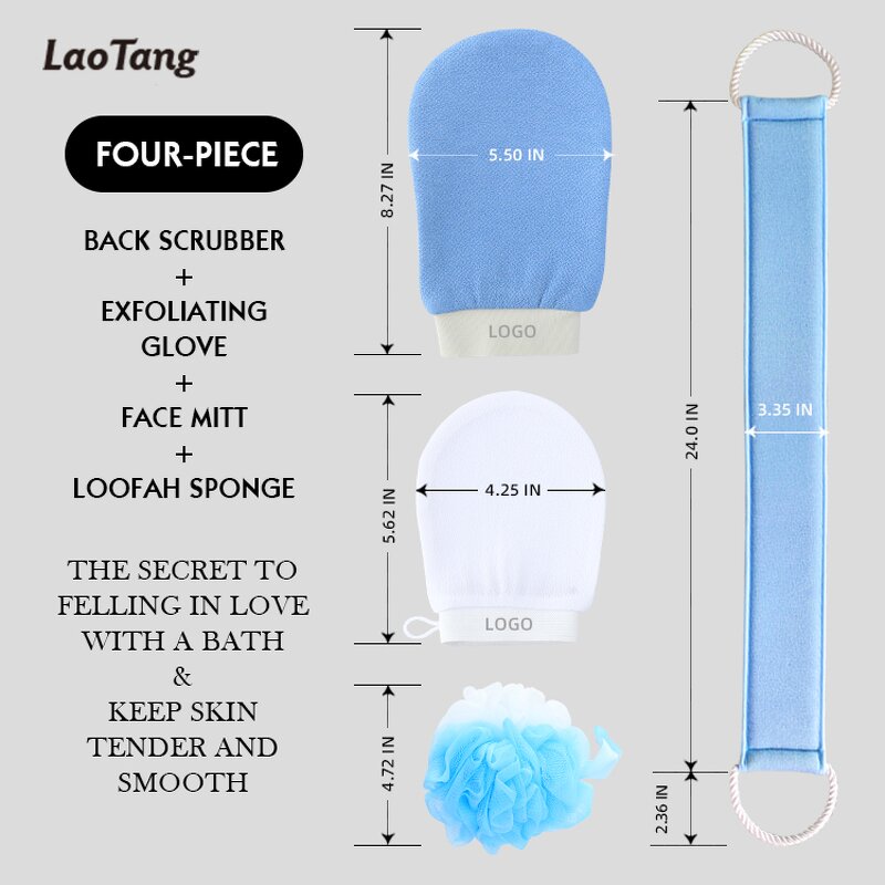 Bath Exfoliating Set - Professional 3pcs Gloves Back Scrub Belt Bath Ball