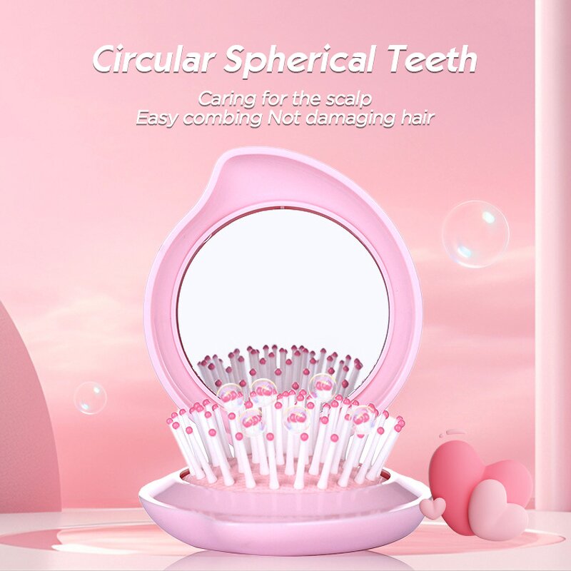 Travel Folding Hair Brush - Cloud Shape Mini Comb with Mirror Scalp Massage