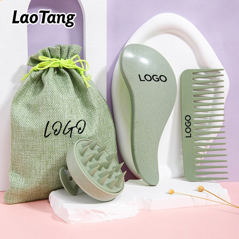 Wheat Straw Scalp Massager - 3 Pcs Detangler Silicone Shampoo Brush for Home