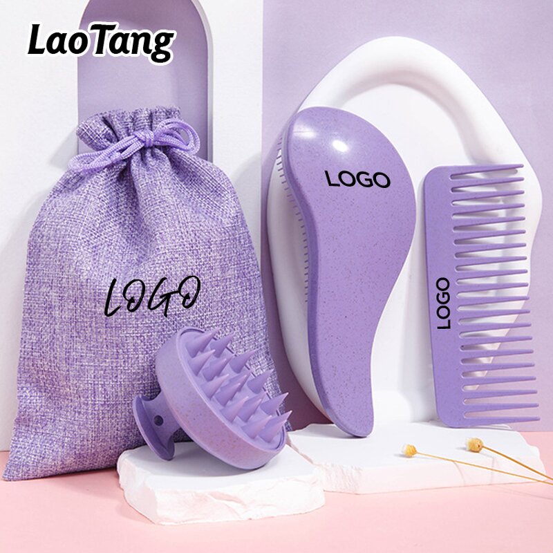 Wheat Straw Detangling Brush - Natural Hair Set for Wet and Dry Use