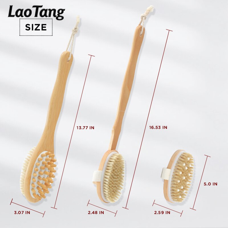 Wooden Body Brush - Custom Logo Natural Boar Bristles Exfoliating Shower Tool
