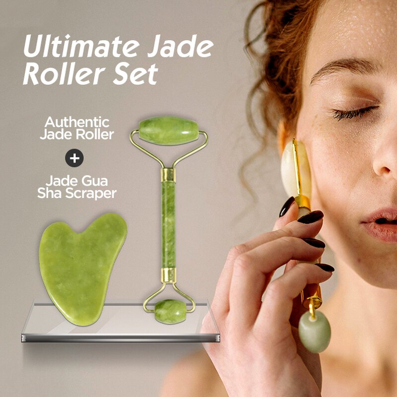 White Jade Roller Set - Natural Anti Aging Face Massage Anti Wrinkles Tool