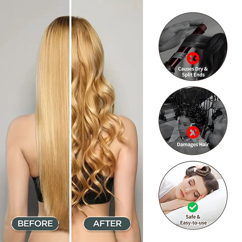 Satin Heatless Curling Rod - Soft Headband No Heat Curls with Hair Caps