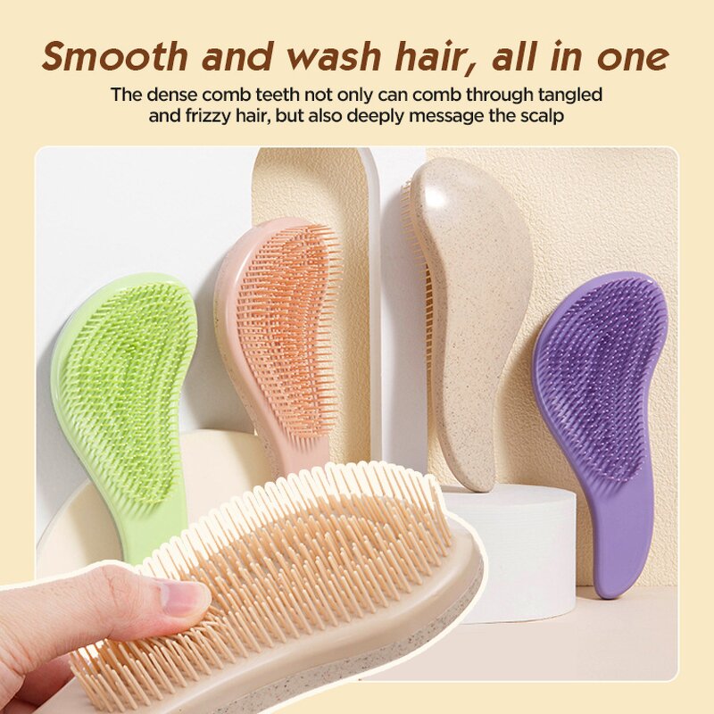 Wheat Straw Scalp Massager - 3 Pcs Detangler Silicone Shampoo Brush for Home