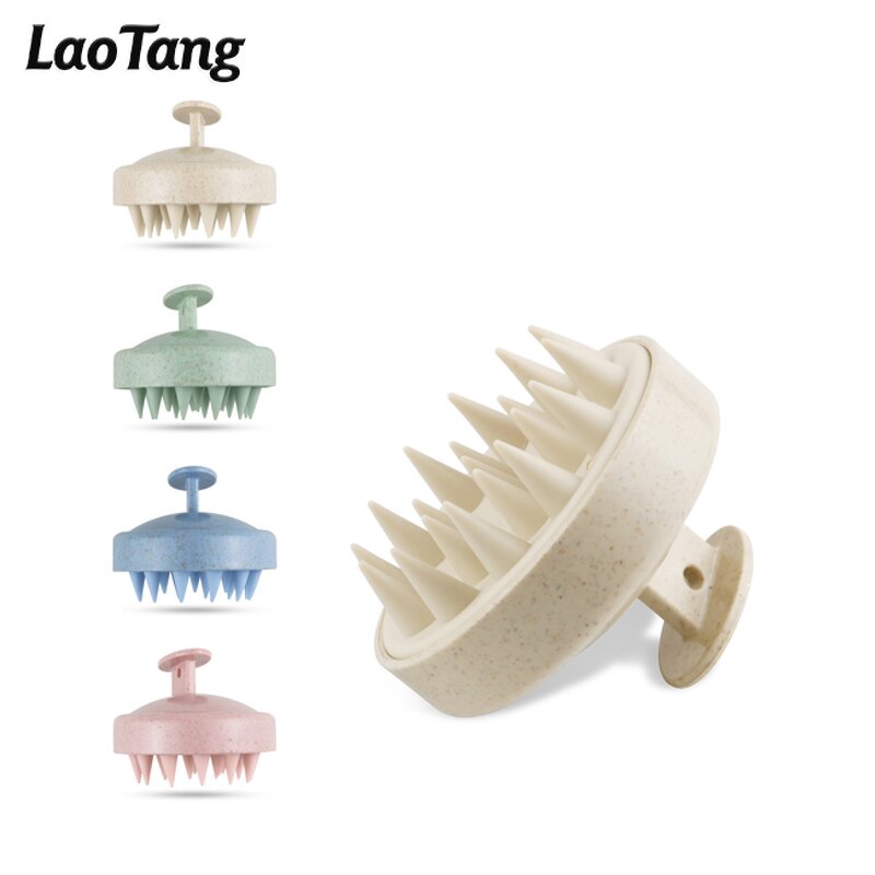 Wheat Straw Hair Shampoo Brush - Custom Logo Silicone Waterproof Scalp Massager