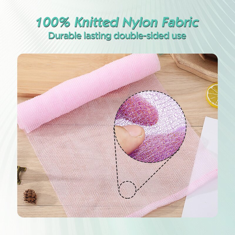 Back Exfoliating Towel - Nylon Extended Length Pull Bath Scrub Washcloth