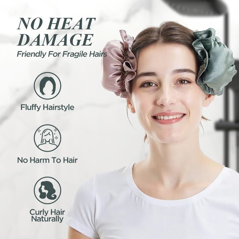 Satin Heatless Curling Rod - Soft Headband No Heat Curls with Hair Caps