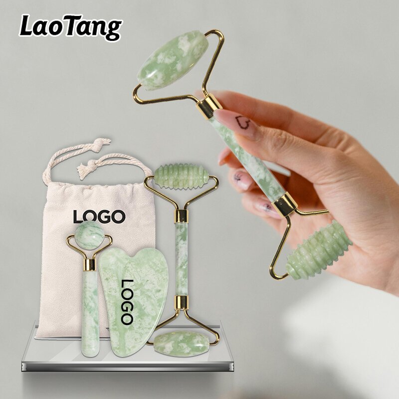 Jade Roller Gua Sha Set - Natural Stone Facial Massage Beauty Care Box Kit