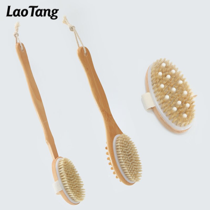 Natural Vegan Dry Body Brush - Long Handle Sisal Bristle Exfoliating Tool