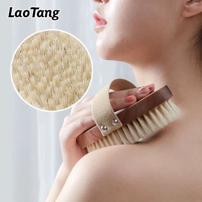 Wooden Back Bath Brush - Long Handle Exfoliating Skin Scrub Shower Body Tool