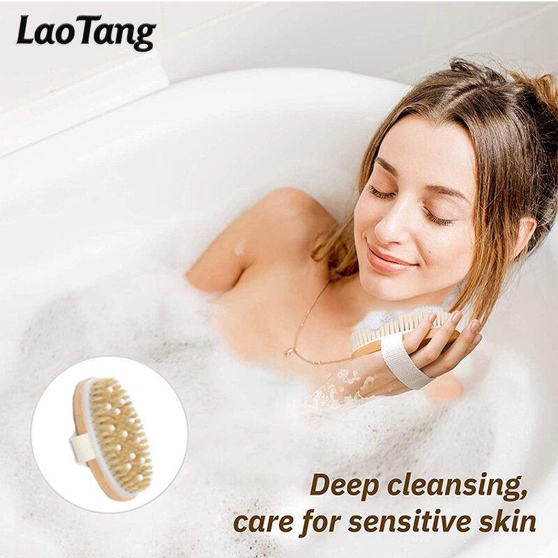 Natural Vegan Dry Body Brush - Long Handle Sisal Bristle Exfoliating Tool