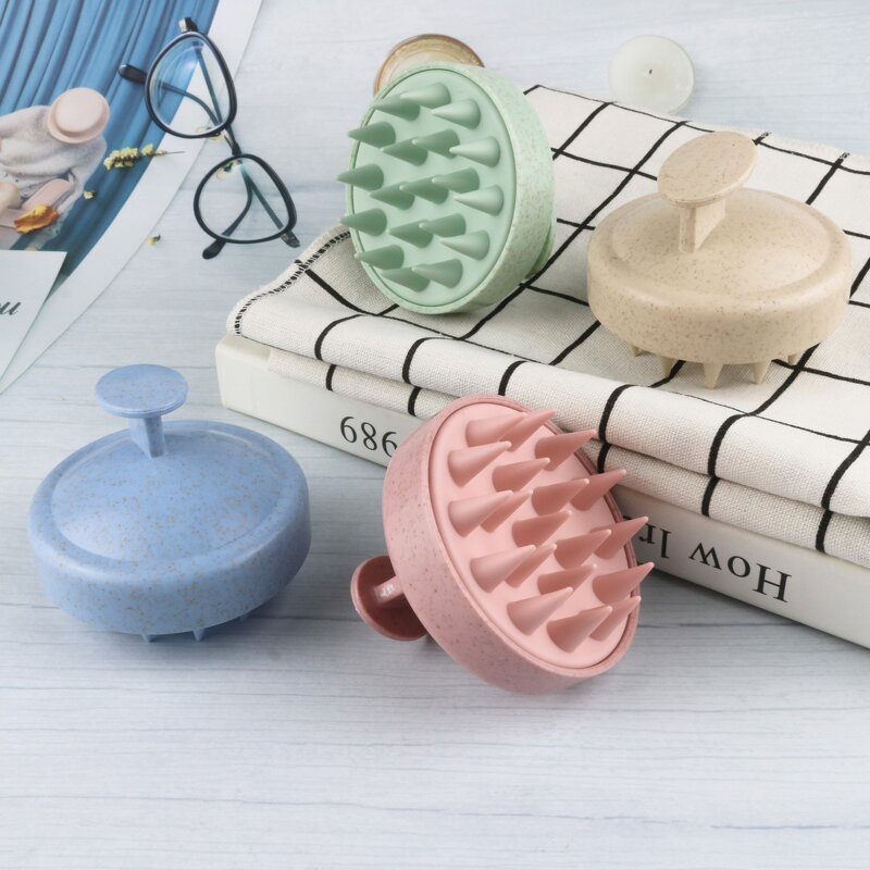 Wheat Straw Hair Shampoo Brush - Custom Logo Silicone Waterproof Scalp Massager