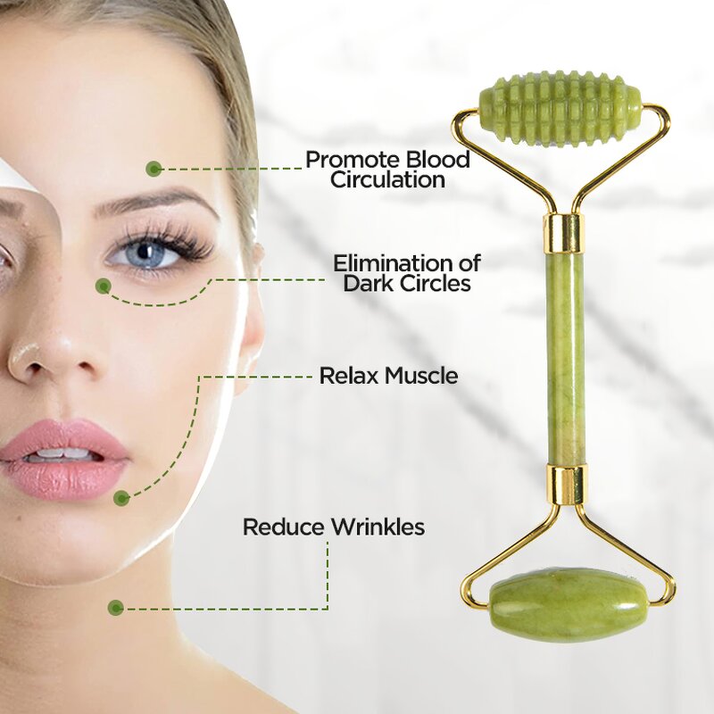 Jade Roller Gua Sha Set - Natural Stone Facial Massage Beauty Care Box Kit