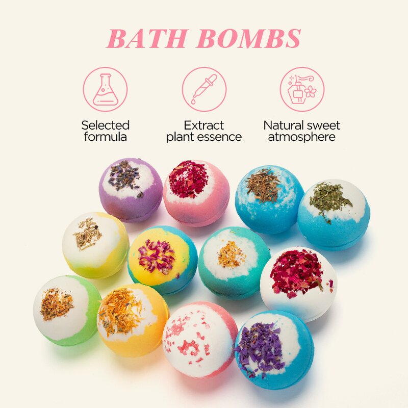 Rose-Scented Bath Bombs - Handmade Eco-Friendly Dried Flower Moisturizing Spa
